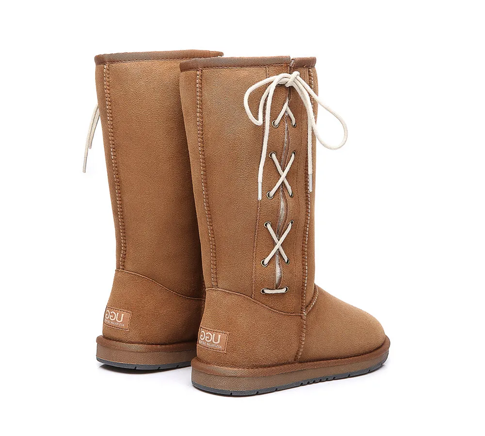AUSTRALIAN SHEPHERD® UGG Boots Women Double Face Sheepskin Tall Side Lace