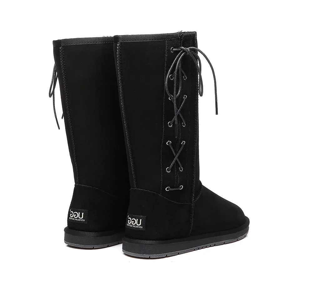 AUSTRALIAN SHEPHERD® UGG Boots Women Double Face Sheepskin Tall Side Lace
