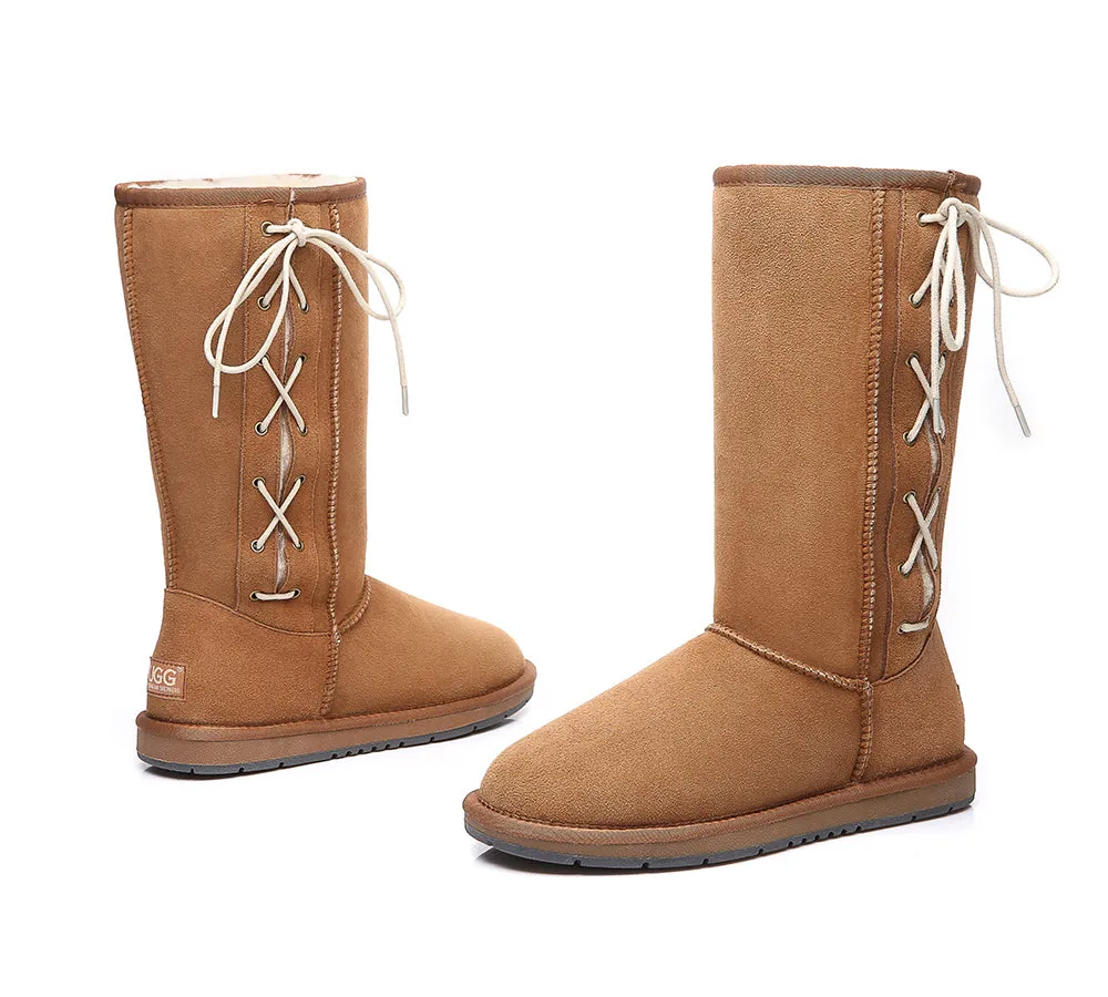 AUSTRALIAN SHEPHERD® UGG Boots Women Double Face Sheepskin Tall Side Lace