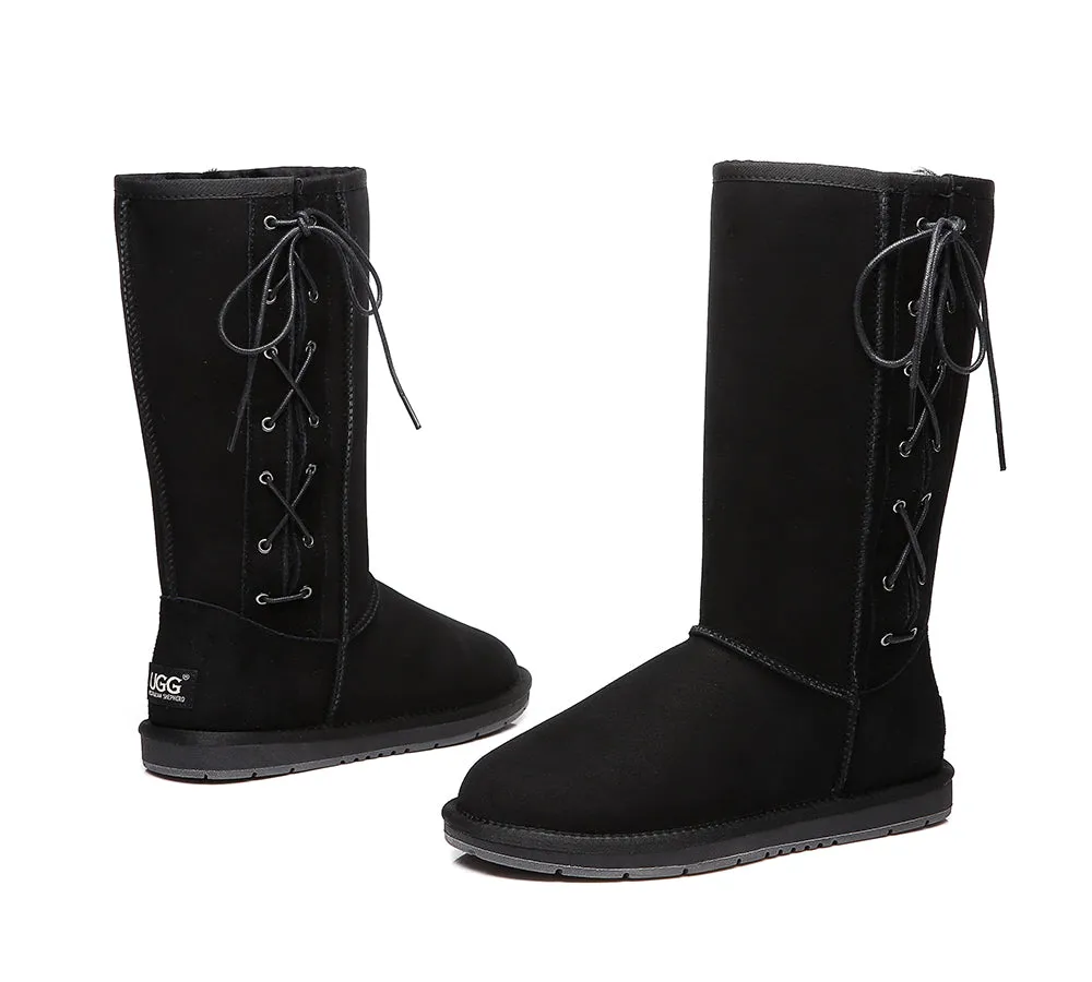 AUSTRALIAN SHEPHERD® UGG Boots Women Double Face Sheepskin Tall Side Lace