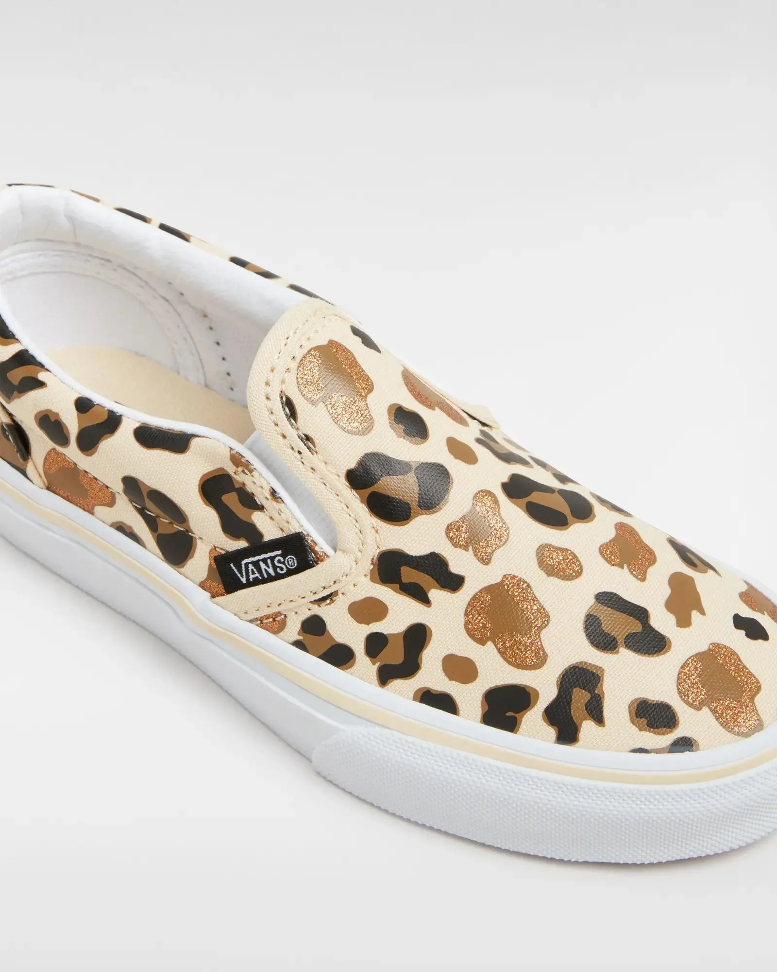Girls Classic Slip On Shoes in Leopard Glitter & True White