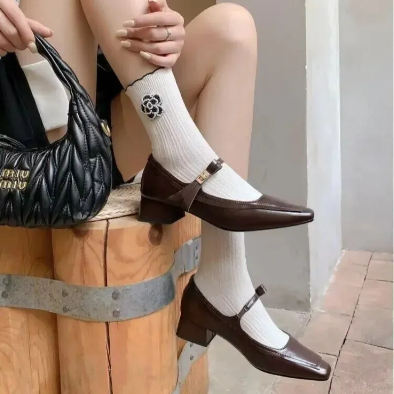 Joskaa Mary James Vintage Women's Shoes Mid-heel Square Sandals 2024 Fall New Trend Lolita Platform Heel Dress Mujer Zapatos Pumps