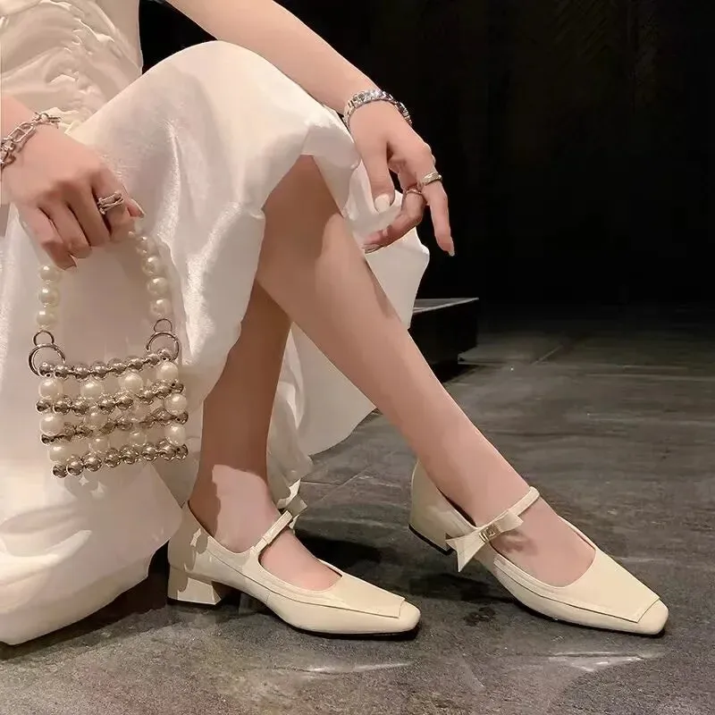 Joskaa Mary James Vintage Women's Shoes Mid-heel Square Sandals 2024 Fall New Trend Lolita Platform Heel Dress Mujer Zapatos Pumps