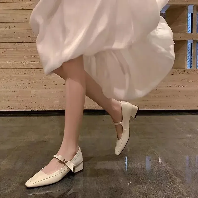 Joskaa Mary James Vintage Women's Shoes Mid-heel Square Sandals 2024 Fall New Trend Lolita Platform Heel Dress Mujer Zapatos Pumps