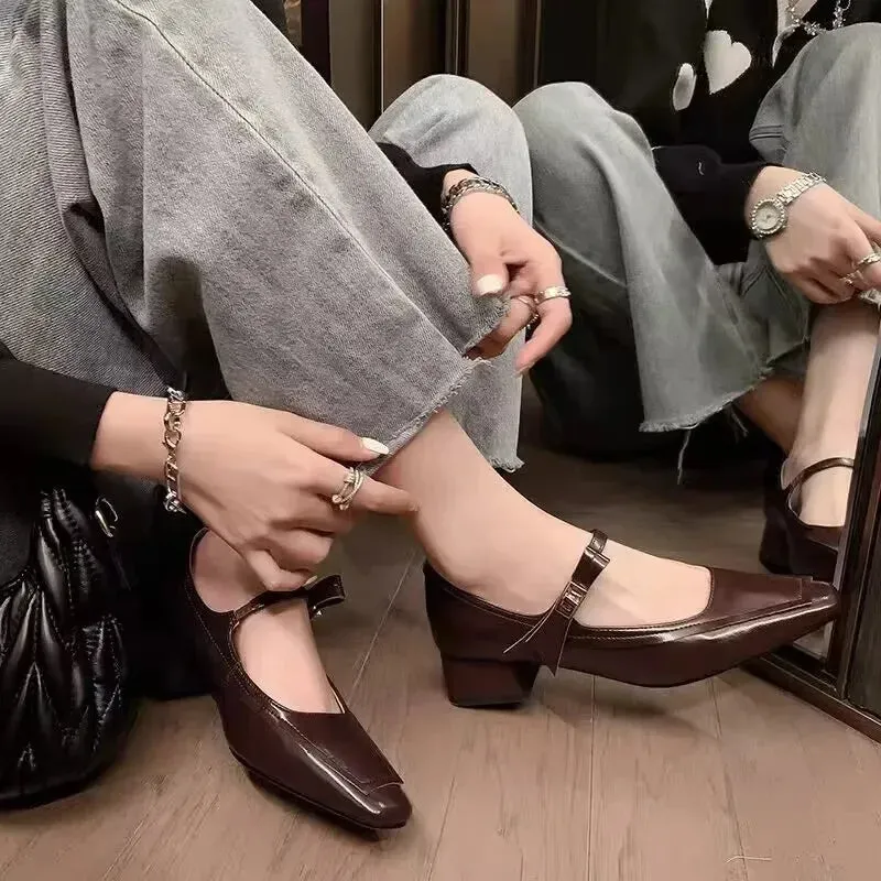 Joskaa Mary James Vintage Women's Shoes Mid-heel Square Sandals 2024 Fall New Trend Lolita Platform Heel Dress Mujer Zapatos Pumps