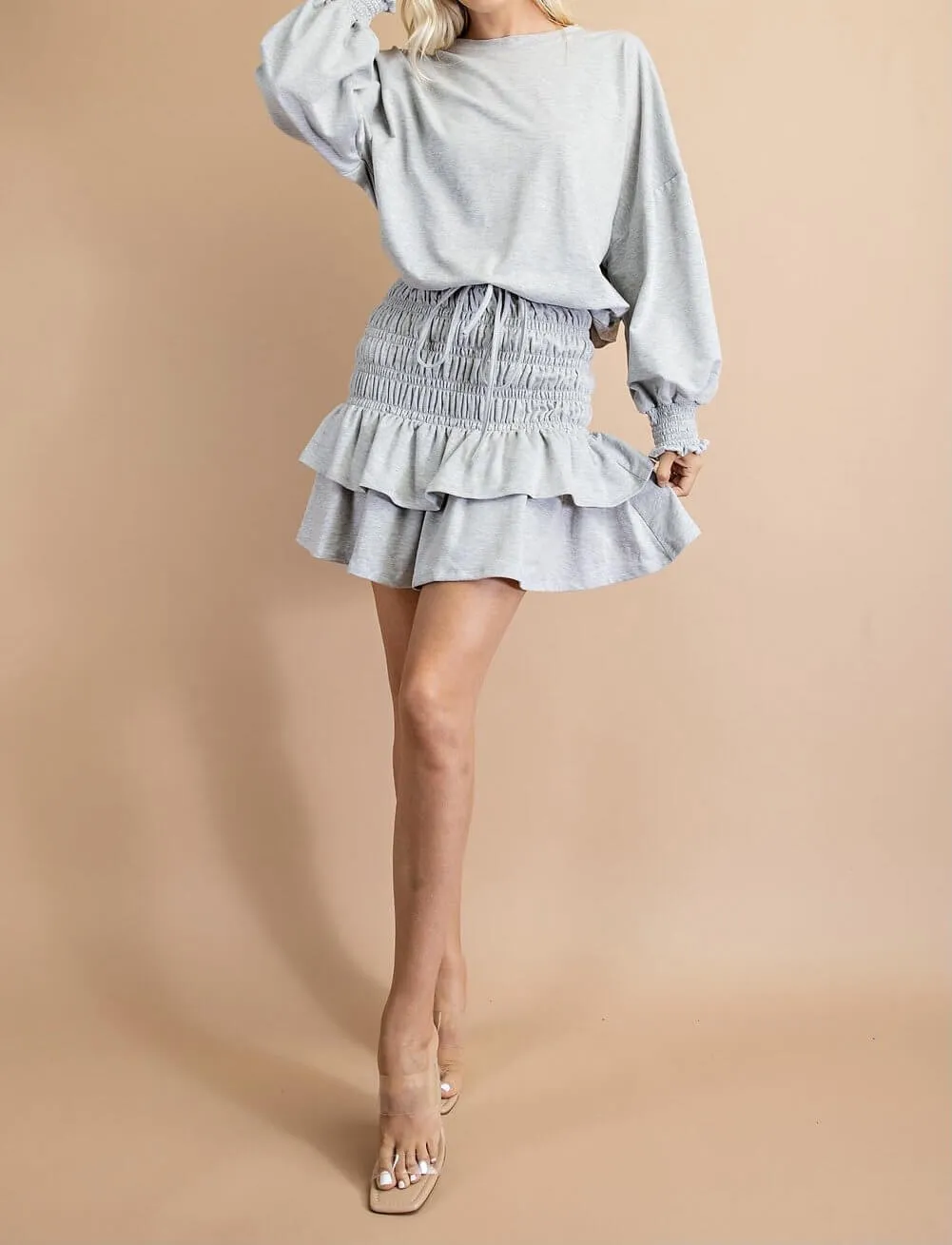 The Abbie Skirt: Knit Smocked Ruffle Skirt