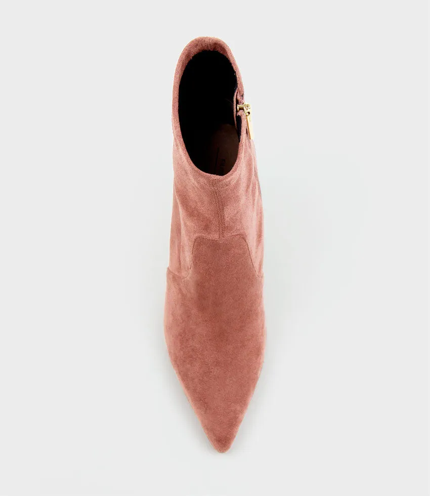 ZARIAH Fine Heel Sock Boot in Dusty Rose Suede