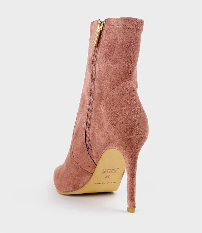 ZARIAH Fine Heel Sock Boot in Dusty Rose Suede